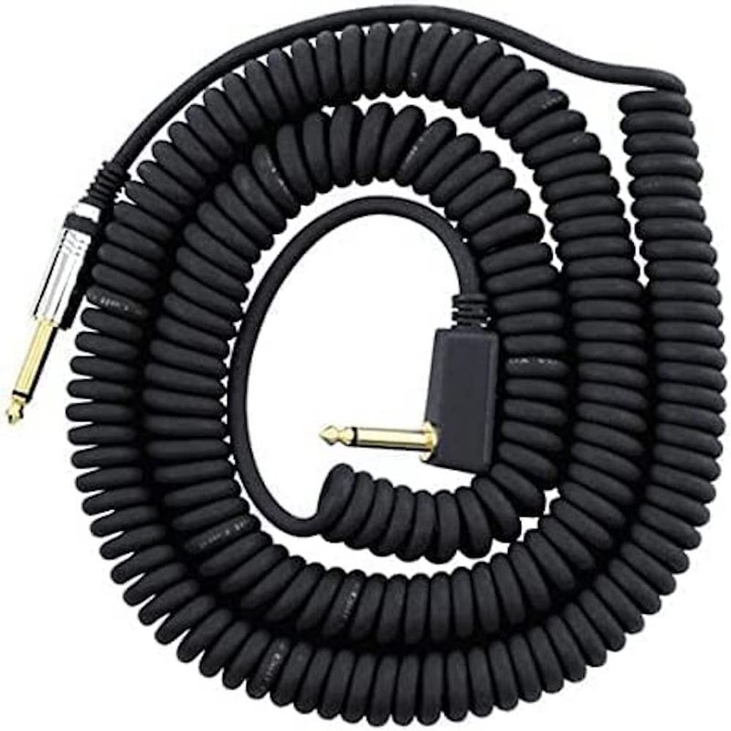 VOX VCC090BK Vintage Coiled Guitar Cable - 29.5ft, Straight to Right Angle, 1/4" TS Male, Black